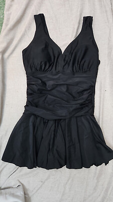 #ad USED Circle 6 XLARGE XL Solid Black One Piece Skirt Swimwear Swimsuit Womens $16.00