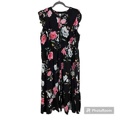 #ad Old Navy Black Floral Flutter Sleeve Tiered Midi Maxi Dress 2X FLAW $19.99