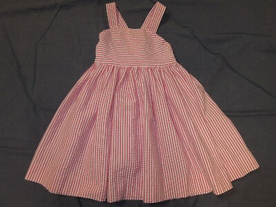 #ad Girls Dress by KELLY’S KIDS Sz 6 7 Pink White Striped SEERSUCKER Type Fabric $9.00