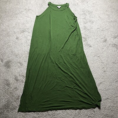J Jill Dress Maxi Women Sz L Petite Green Casual Halter Top Sleeveless Pockets $29.98