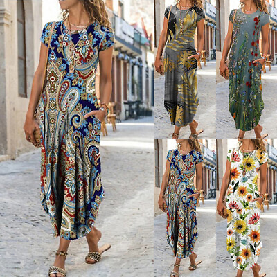 #ad Women Boho Floral Holiday Maxi Long Dress Casual Loose Summer Beach Sundress US $22.78