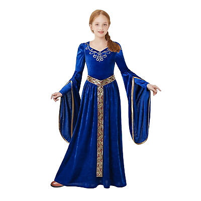 Girls Medieval Princess Costume Kids Fancy Queen Dress Up Child Halloween Outfit $36.99