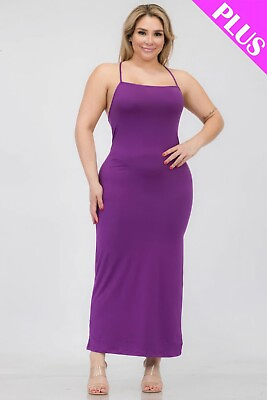 #ad Women#x27;s Purple Plus Size Crisscross Back Maxi Dress 1XL $20.00