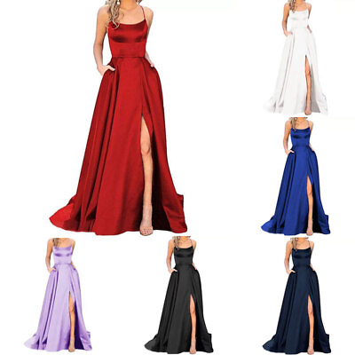 Womens Satin Wedding Evening Formal Party Ball Gown Prom Bridesmaid Dress Long $20.35