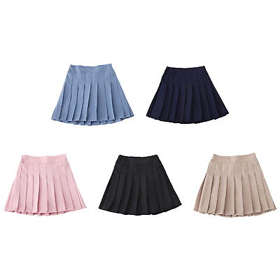 #ad Kids Girls High Waist Pleated Skirts School Skater Mini A line Skirt with Shorts $8.87
