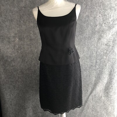 #ad Trio New York Size 6 Little Black Cocktail Dress Floral Lace Sleeveless Made USA $22.99