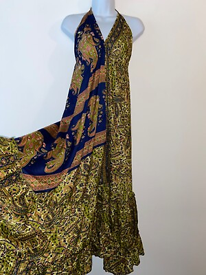#ad #ad Boho Dress Maxi Vintage Hippie Indian Drawstring Holiday Long Paisley One Size GBP 21.24