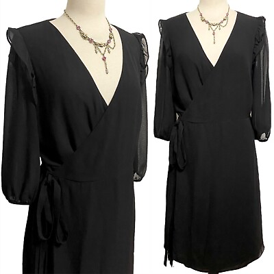 #ad City Chic Black Sheer Wrap Dress by Sz 14 Plus Cocktail Party Evening Wedding $18.75