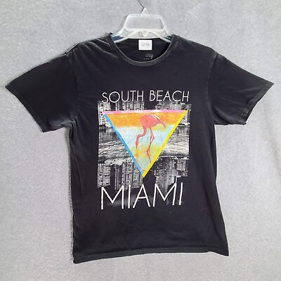 #ad Bowery Men T Shirt Medium Black Graphic South Beach Miami Flamingo READ $9.74