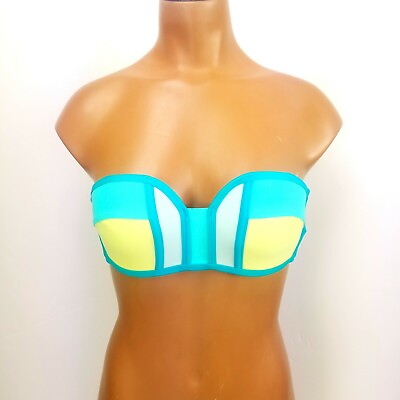 #ad NEW Xhilaration Swimsuit Bikini Top Strapless Padded Bandeau Color Block Sz L XL $13.62