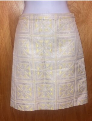 #ad Light Yellow White amp; Silver Etcetera Pencil Skirt Size 2 $49.00