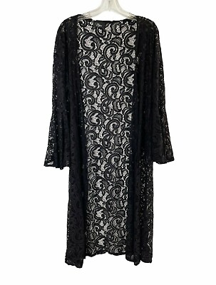 #ad #ad Objex Womens Beach Pool Swim Cover Up Size XL Open Front Black Lace Sheer $24.88
