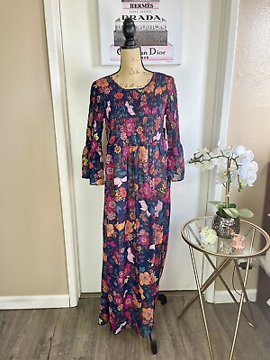 #ad Long Sleeve Floral Maxi Long Dress Woman Size Small Lightweight Summer Spring $22.00