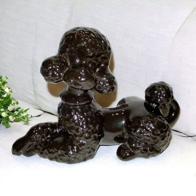 #ad Vintage 1960s Large Mid Century Ceramic Black Poodle Figurine Statue 12quot; *read* $29.98