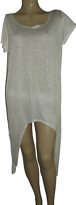 #ad Maxi Dress Try This Sz Large White Melange Long Rayon Hi Lo beach coverup scoop $12.86