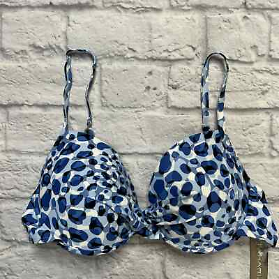 #ad Tahari Womens Underwire Bikini Top Blue Polka Dot Size XL Push Up New $29.95