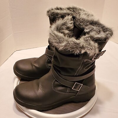 #ad SPORTO PARK CITY WOMENS BOOTS SIZE 9 Black Gray Zip FAUX FUR TOP 200g Insulated $13.56