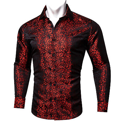 #ad Red Wedding Mens Shirts Long Sleeve Casual Formal Button Collar Dress Shirt Gift $19.99