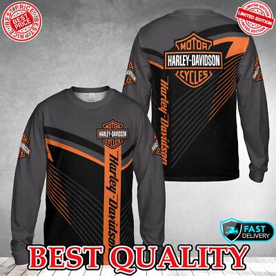 Personalized Harley Davidson Black Grey Long Sleeve Limited Edition 3D S 5XL $30.90