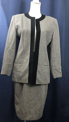 #ad Vtg CIMONE Womens Black And White Skirt Suit Set Jacket 8 Skirt 6 Wool Blend $180.00