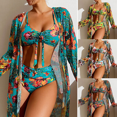 #ad #ad US New Trendy 3 Piece Print Bikini Swimsuit Beach Cover Up Swim Set for Women $18.99