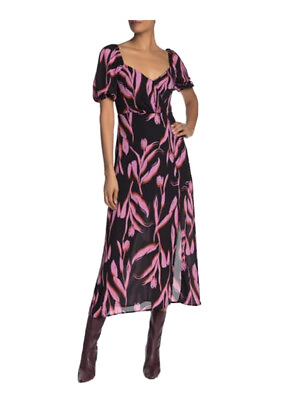 #ad Lush Womens MED Black Floral Printed Short Sleeve Scoop Neck Casual Maxi Dress $49.99