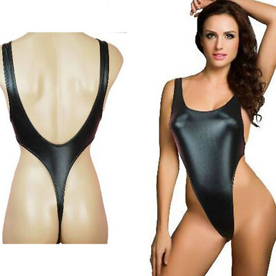 #ad Sexy Women Leather High Cut Thong Leotard Bikini One Piece Bodysuit Swimsuit $8.58
