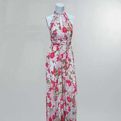 #ad Bohemian Floral Halter Criss Cross Backless Maxi Dress $59.00