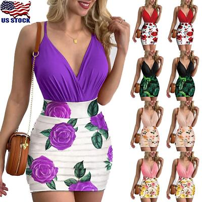 Women Strappy V Neck Mini Dress Summer Sexy Beach Club Party Bodycon Sundress $23.49
