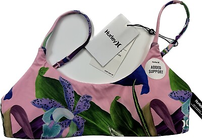 #ad Hurley Women#x27;s Orchid Snack Adjustable Scoop Floral Pink Bikini Top Size Small $15.99