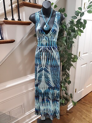 #ad #ad Fresh Of Lot Womens Multicolor Polyester V Neck Sleeveless Long Maxi Dress Large $28.00