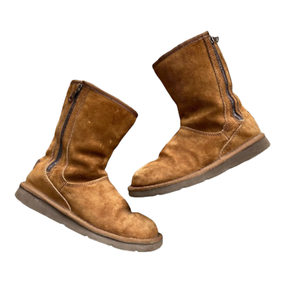 #ad UGG Australia Womens Boots Size 6 Brown Mayfaire Low Side Zip Shearling Chestnut $65.00