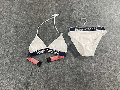#ad Tommy Hilfiger Bikini Set Womens XS White Top Bottom Swimsuit N149 $23.92