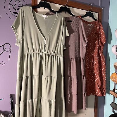 #ad Lot Of 3 Size Plus Size 3x Cute Dresses Knee Length Comfortable Casual $30.00