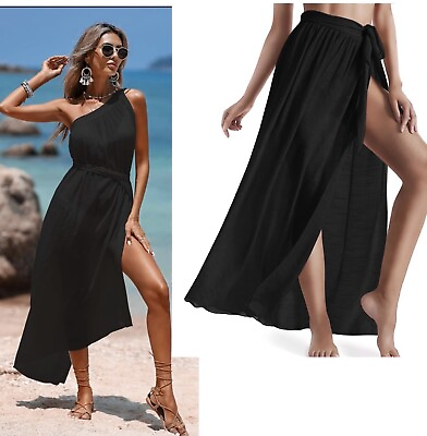 Women#x27;s Sarong Wrap Bikini Cover Up Adjustable Multi Use Boho Beach Dress Black $14.99