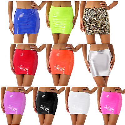 #ad US Womens Latex High Waist Skirt Glossy Leather Bodycon Mini Pencil Skirt Club $7.51