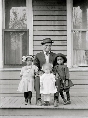 Vintage Old Photo Reprint of African American Family Man Biracial Little Girls $9.50