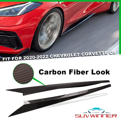 CARBON FIBER LOOK Side Skirts For 20 Up Corvette C8 Rocker Panel GM Z51 Style $140.99