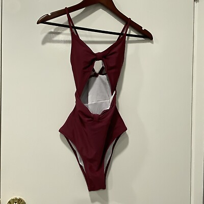 #ad womens bikini xs one piece small open front cut out berry red dark new nwt i3 $15.88