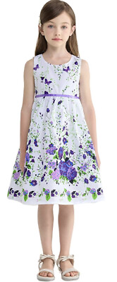 #ad BLUE Floral Dress Girls Size 7y Sundress Zip Up Back. Cotton Lining $13.00