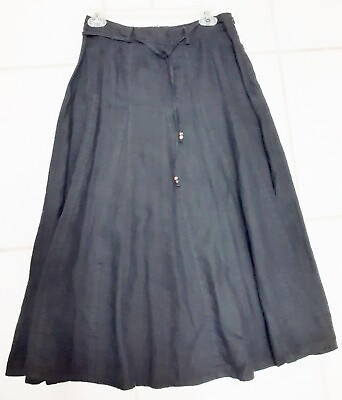 #ad Vintage LIZ CLAIBORNE Linen Skirt Long Gored Zip Tie Waist BLACK Women#x27;s Size 4 $44.95