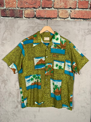 Vintage Sear hawaiian Shirt mens XXl Green $12.00