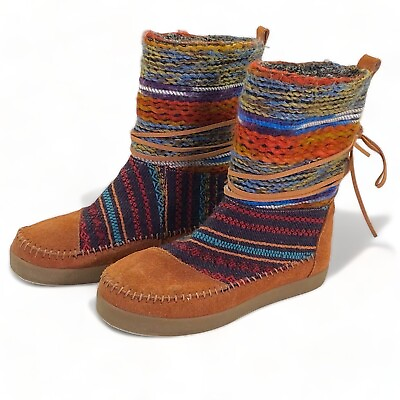 #ad 🌼TOMS Nepal Boho Boots Suede Leather Multicolor Pull On 70’s Hippie Style 9.5 $45.00