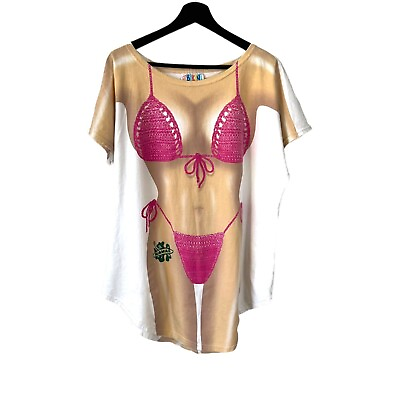 #ad Vintage 90s Faux Bikini Body Short Sleeve Swim Cover Up One Size $40.00