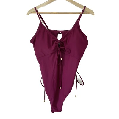 #ad NEW Cupshe O Ring Swimsuit One Piece Burgundy Red Ruched Tie Women’s Size XL $16.00