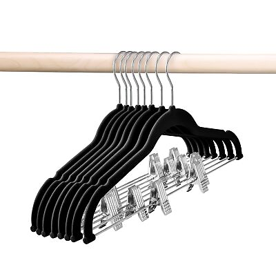#ad #ad Velvet Skirt Hangers 12 Pack Black Velvet Hangers with Adjustable Clips Spa... $24.11