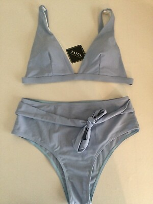 #ad #ad ZAFUL Blue Bikini Swimsuit Set 2 Piece Size 10 Padded Bralette Tie Waist Bottoms $15.00