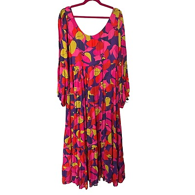 Little Party Dress Womens Purple Hot Pink Red Floral Long Sleeve Maxi Bright $40.00