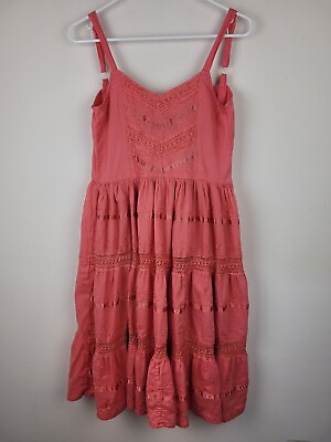#ad #ad Peasant Dress S Salmon Pink Knee Length Sundress Embroidered Boho Hippie Casual $16.80