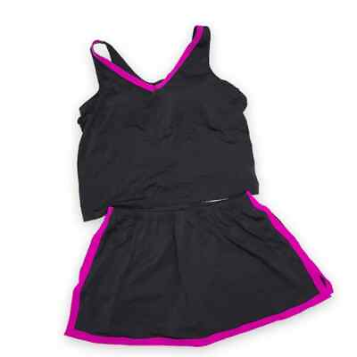 #ad Swimsuits For All 2 Piece Swim Skirtini Set Plus 26 Tank Skirt Black Fuchsia NWT $40.00
